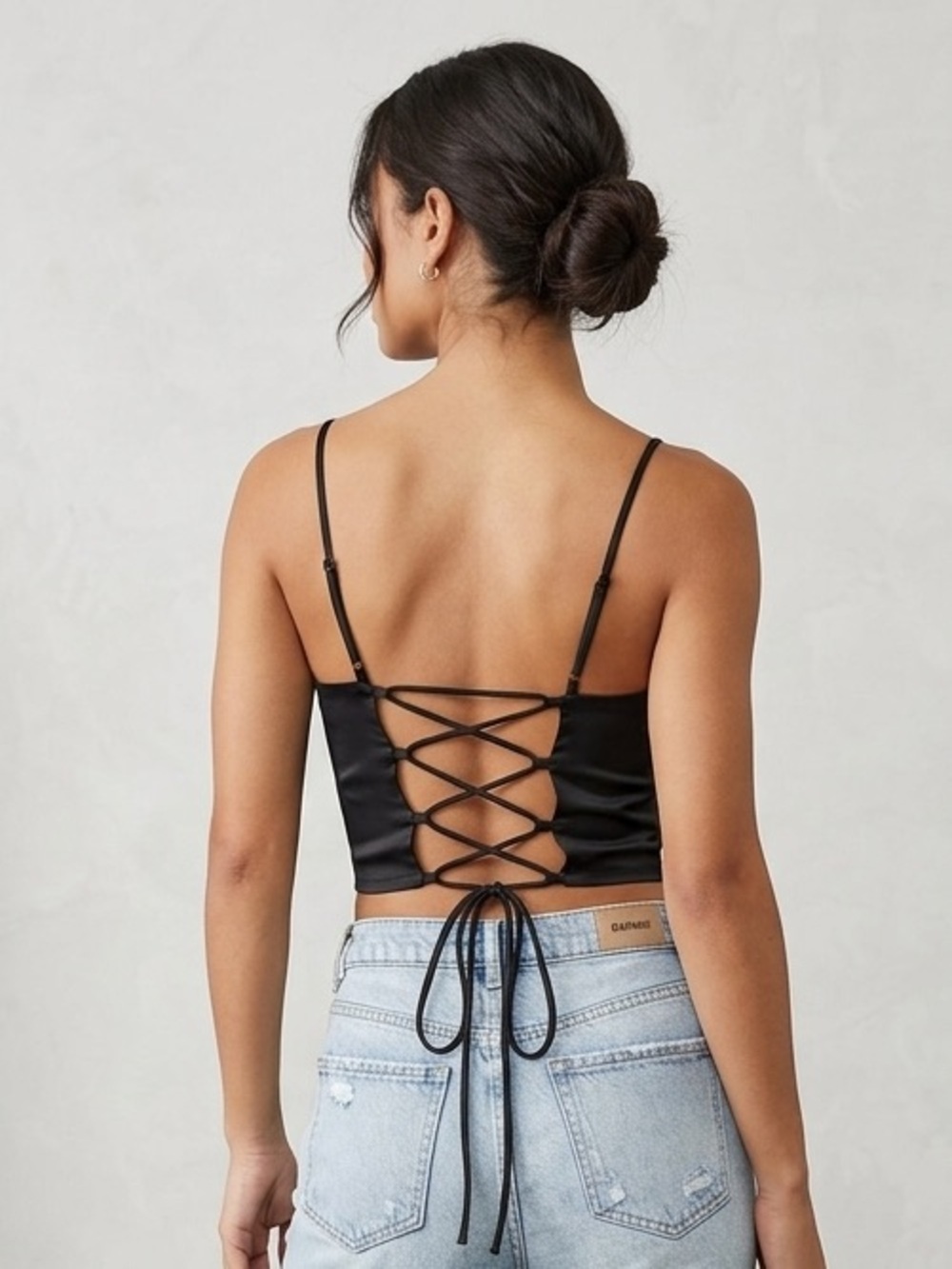 Garage Women's Black Lace-Up Crop Top - Sleek Strappy Design size small